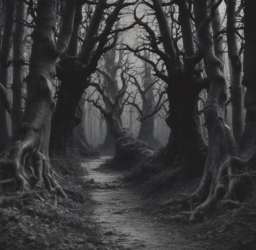 A mystical landscape showing Galen standing at the edge of a glowing void, with Al-Garran looming protectively behind him.