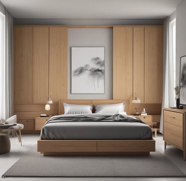 Close-up of a finely crafted wooden chair with visible grain and smooth finish in a modern industrial workshop.