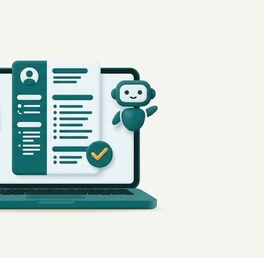 3D illustration of AI helping transform a basic CV into a polished professional resume on a laptop.