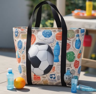 A neatly packed cooler filled with snacks and drinks ready for a soccer match.