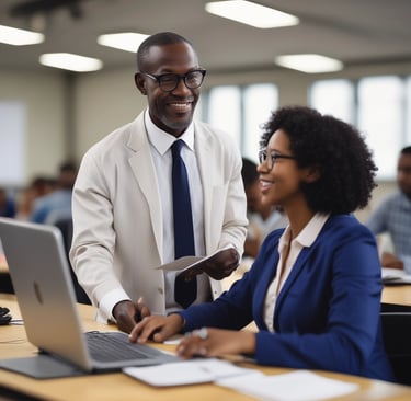 Portrait of a thoughtful AI executive in a modern office setting.