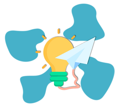 A glowing light bulb and paper plane illustration representing creative marketing ideas and innovation.