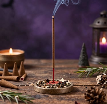 An arrangement of raw and polished crystals scattered over a mystical altar with flickering candlelight.