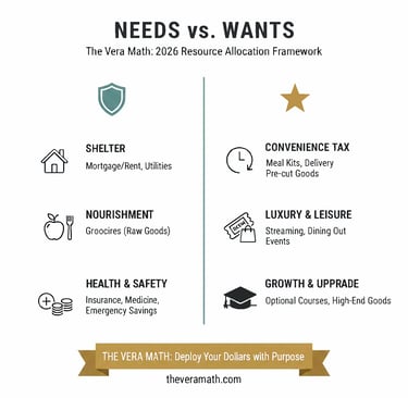 2026 Needs vs. Wants Chart: Strategic Resource Allocation for Household CFOs. The Vera Math.