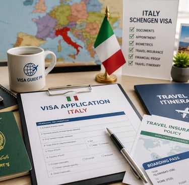 Italy visa application documents for Pakistani applicants including passport, visa form