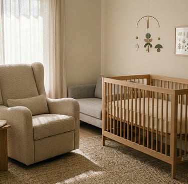 Funkcjonalny pokój niemowlęcy w neutralnych barwach. Projektant wnętrz Wrocław.