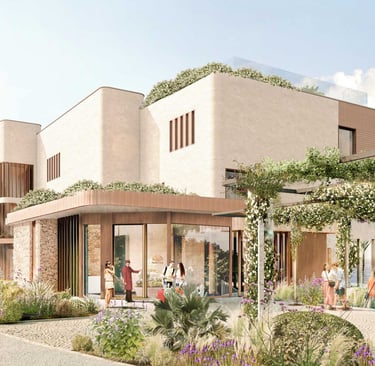 Luxury modern hotel architecture with a garden entrance and ocean view Punta Negra Mallorca