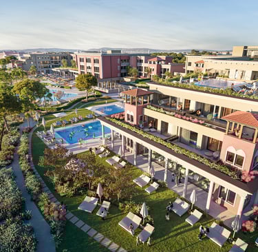 New Luxury beach resort in Italy with swimming pools, outdoor lounge areas, and beach