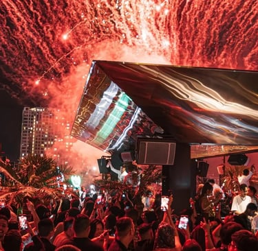 Zion Sky Lounge & Dining Ho Chi Minh Vietnam Saigon New Years Eve Celebration with Fireworks in Action Red Color