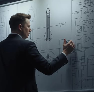 Elon Musk solving a rocket problem following the first principles thinking at SpaceX.