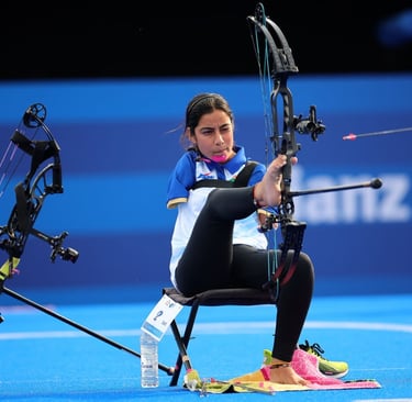 Sheetal Devi, Indian para-archer, aiming at the target using her feet, showcasing strength & courage
