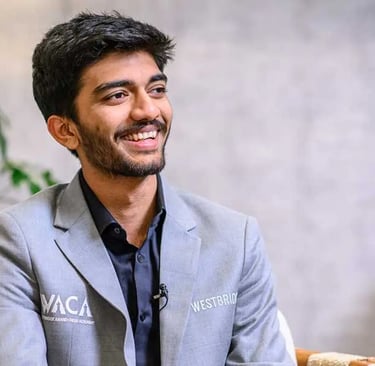 Gukesh Dommaraju, Indian chess grandmaster, deeply focused during a chess match, representing discip