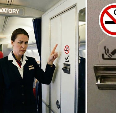 a woman in a suit and a no smoking sign