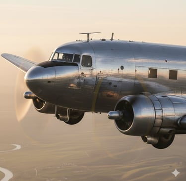 a silver airplane with a propeller and a propeller