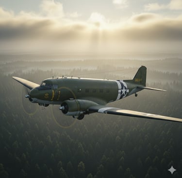 a plane flying over a forest