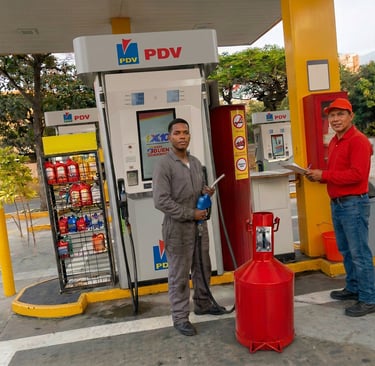 Técnico de Petrosur C.A. realizando calibración de medidor con cántara en estación de servicio