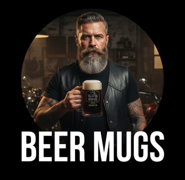 bearded mand with a norton commando bear mug in his hand