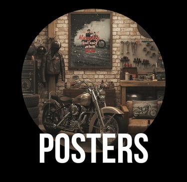 a garage showing a poster on the wall with Christmas theme