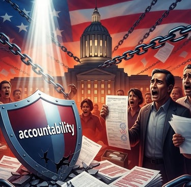 Symbolic image of Oregon Child Support bureaucracy under scrutiny: incompetency, paperwork 