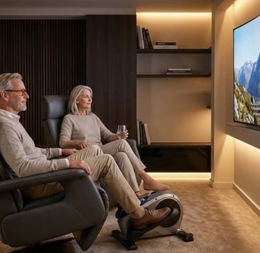 A senior couple binge-watching