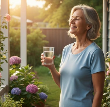 Woman with a water glass in hand