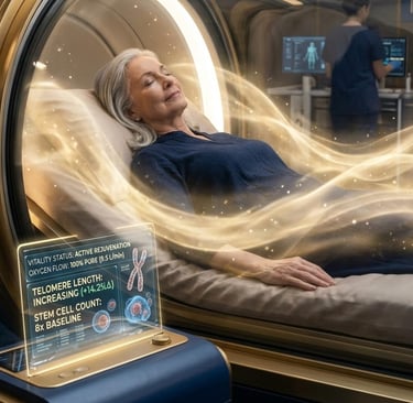 Elder woman doing hyperbaric oxygen therapy