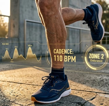 Legs of a runner with a Zone 2 (endurance) overlay graphic