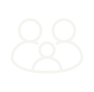 White outline family icon representing a community group or team on a black background.