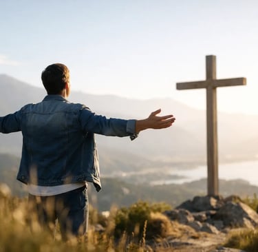 man worshipping to a cross