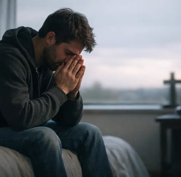 man praying for bible answers