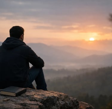 man looking at the sunset