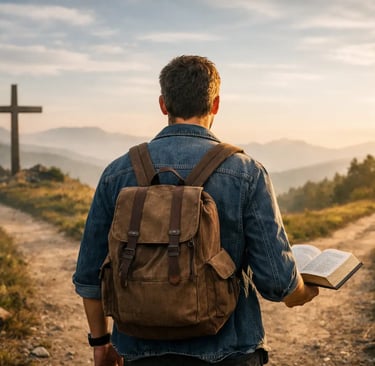 man lost walking toward a cross