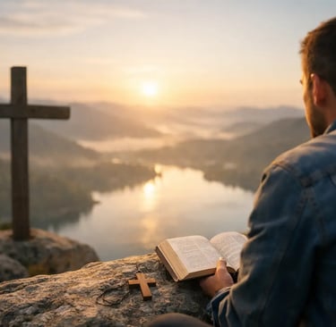 man looking at a cross wondering what his purpose is