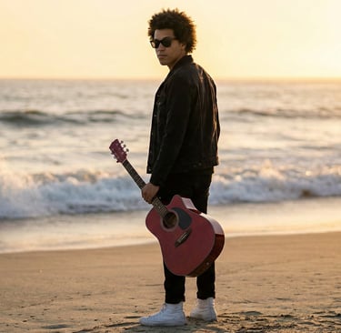 Over-the-Shoulder Beach Guitar Look