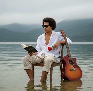 Moody Lake Portrait with Guitar