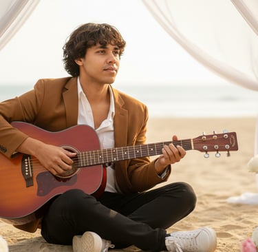 Close-Up Floral Beach Guitar Look