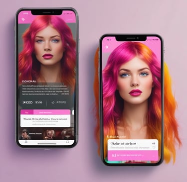 A vibrant hair salon website homepage displayed on a smartphone, showcasing bright colors and easy navigation.