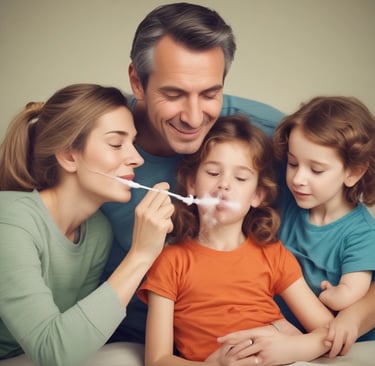 Close-up of a sleek hydrogen inhaler device emitting gentle vapor in a calm home setting