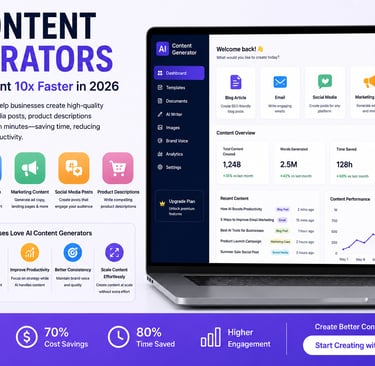 AI Content Generator dashboard showing blog writing, email creation, marketing content generation an
