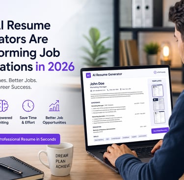 Professional job seeker using an AI Resume Generator on a laptop, modern workspace, ATS-friendly res