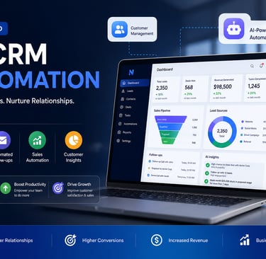 AI CRM Automation dashboard showing lead management customer tracking sales automation and business