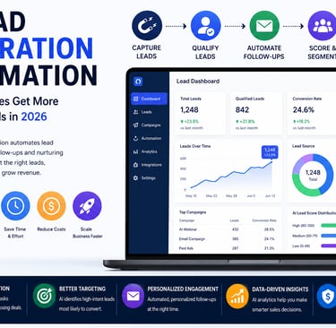 AI Lead Generation Automation dashboard showing lead capture, lead scoring, sales pipeline automatio