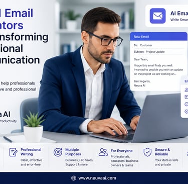 Professional business executive and educator using AI email generator on laptop, smart email automat