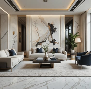 Salón Art Déco moderno elegante con decoración equilibrada