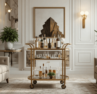 Carrito de bar antiguo estilo Art Déco en salón moderno