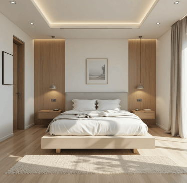 Dormitorio pequeño con distribución funcional y espacio libre alrededor de la cama que mejora la per