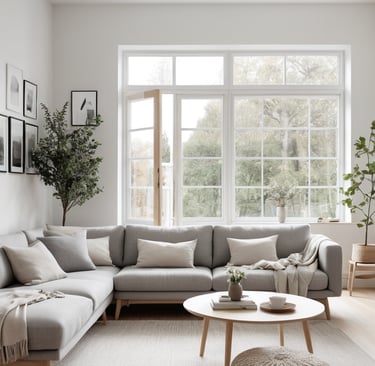 salón moderno luminoso con madera y tonos neutros