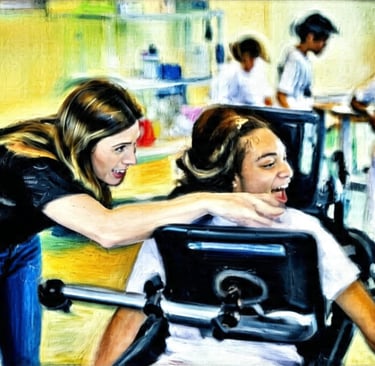 menina se divertindo com outras crianças com tecnologia assistiva