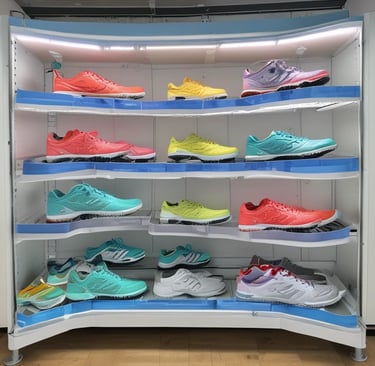 Technician inspecting shoes with antibacterial treatment in a clean workspace