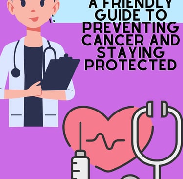 Illustrated guide to HPV vaccine for cancer prevention featuring a female doctor, stethoscope, and syringe.